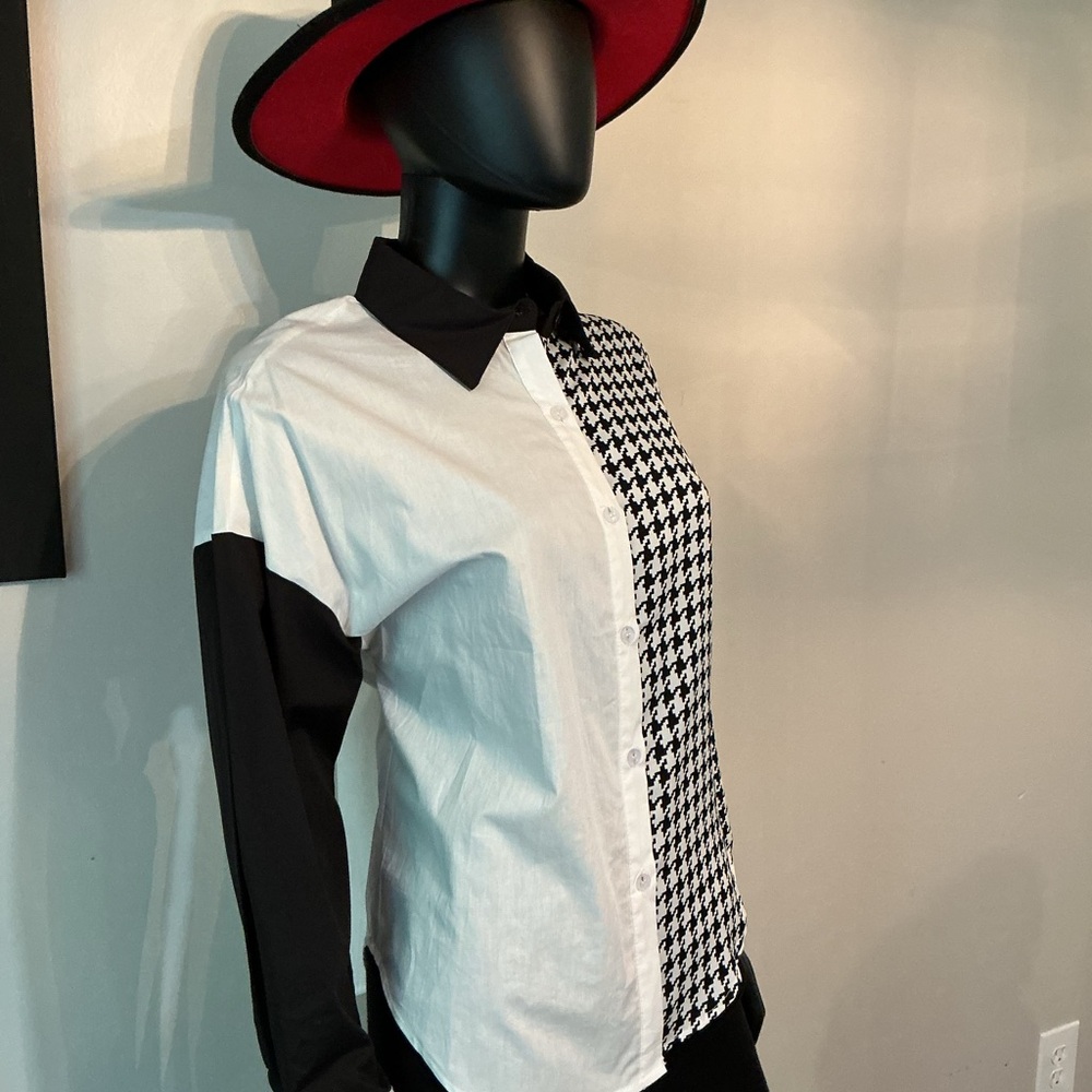 White and Black Long Sleeve Button Down Shirt